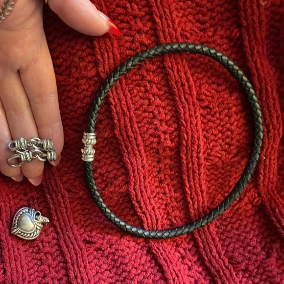 SALE🥂Judith Ripka sterling silver diamonique leather corded necklace/choker - Picture 6 of 10